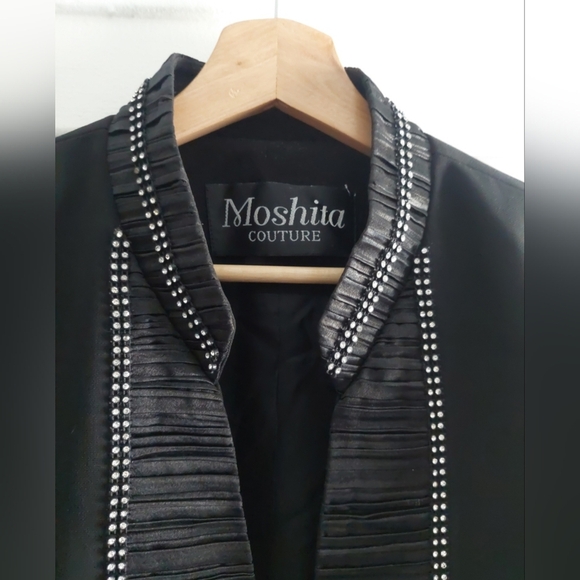 Moshita Couture Black Rhinestone Blazer Jeweled Closure 24W Wedding Formal - Picture 2 of 10